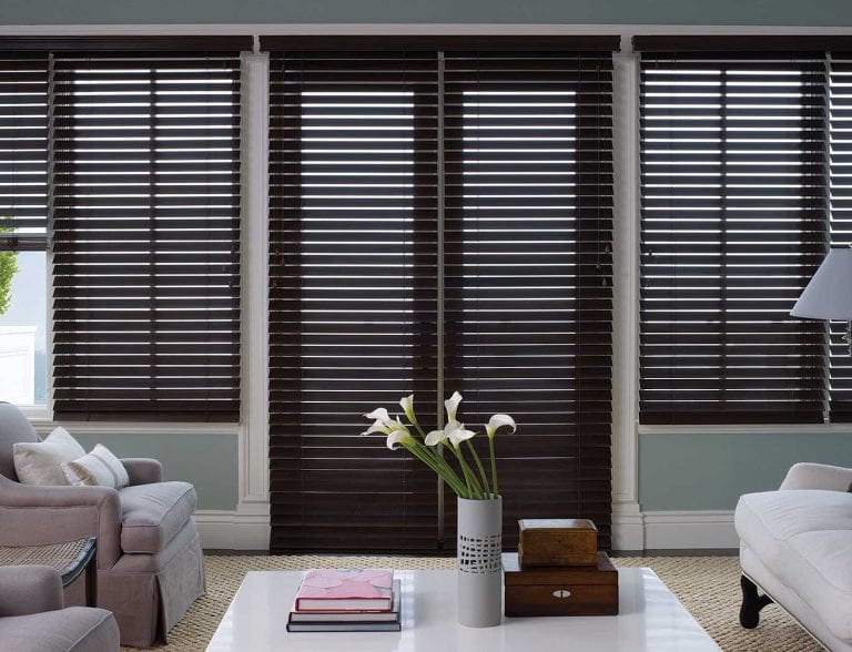 Dark brown wood blinds. Stained Wood Blinds